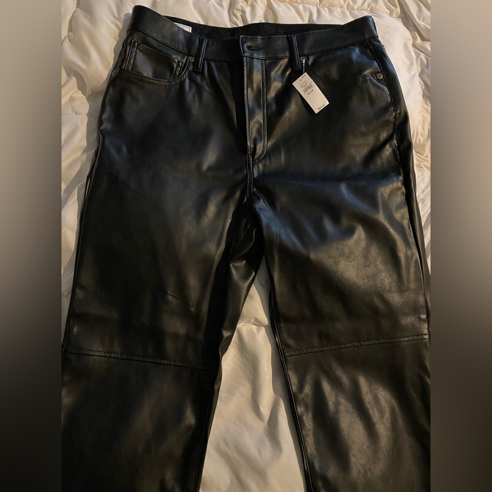 GAP Sky High Rise Faux-Leather Cheeky Straight Pants.